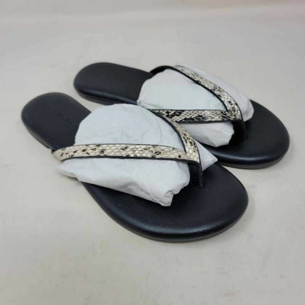206 Collective Womens Flip Flop Sz 6 Sandals Black Snake Print Leather Slip Ons